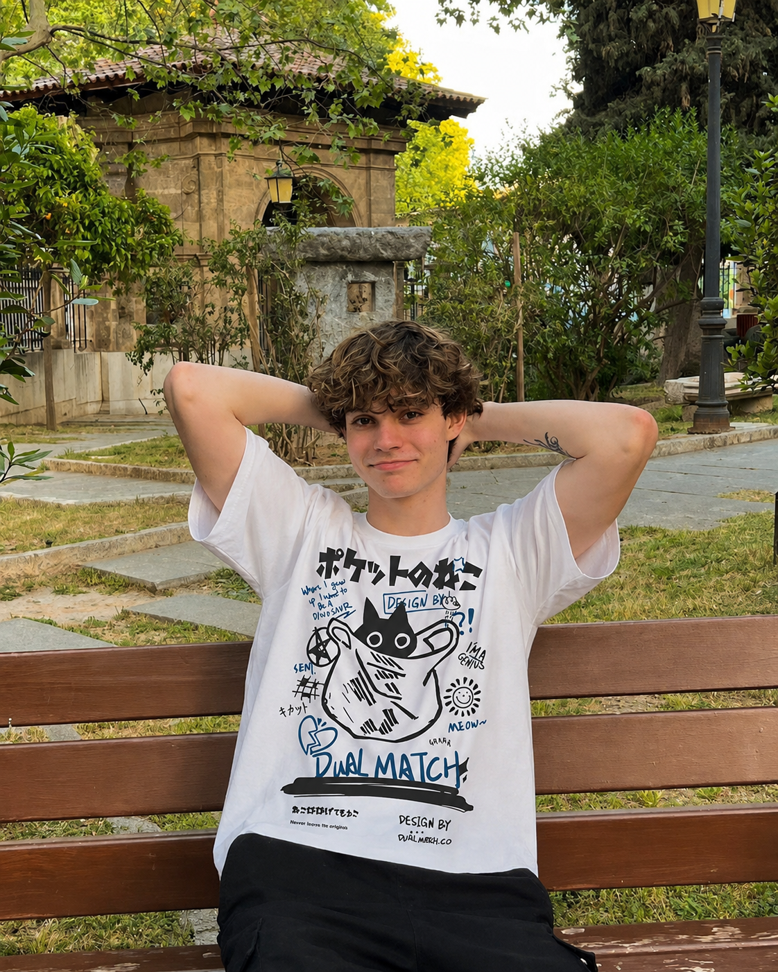 Dual Match Cat Graphic Oversized T-Shirt