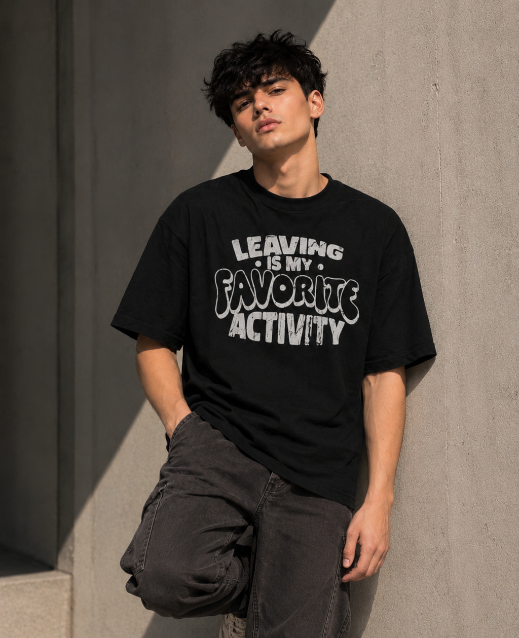 Leaving Is My Favorite Activity Oversized Graphic T-Shirt – Black