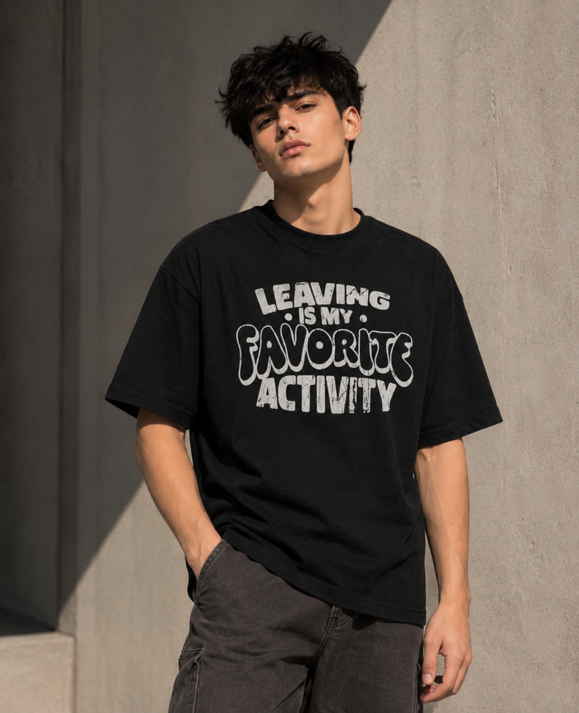 Leaving Is My Favorite Activity Oversized Graphic T-Shirt – Black