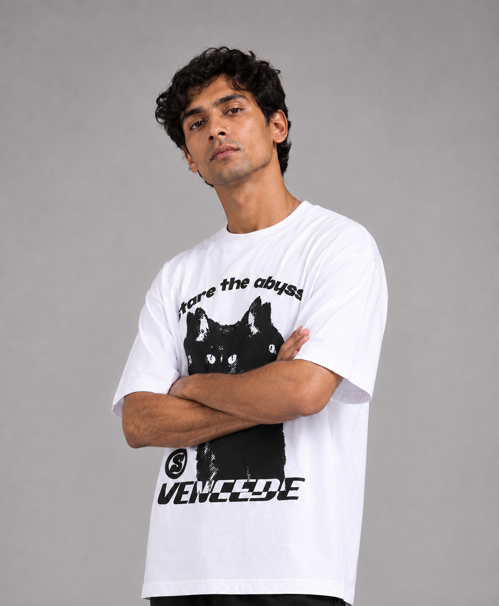 Stare Into The Abyss Oversized Graphic T-Shirt – White