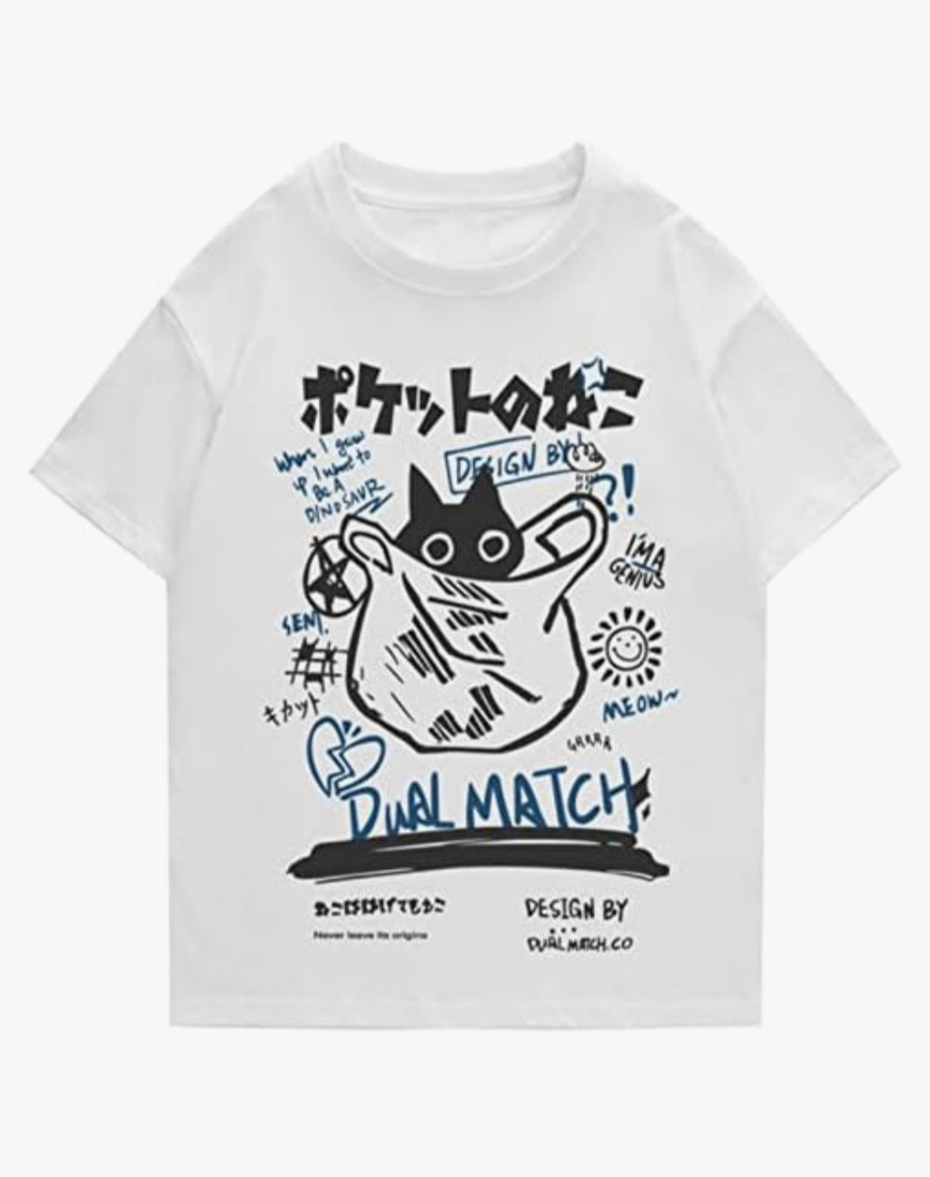 Dual Match Cat Graphic Oversized T-Shirt