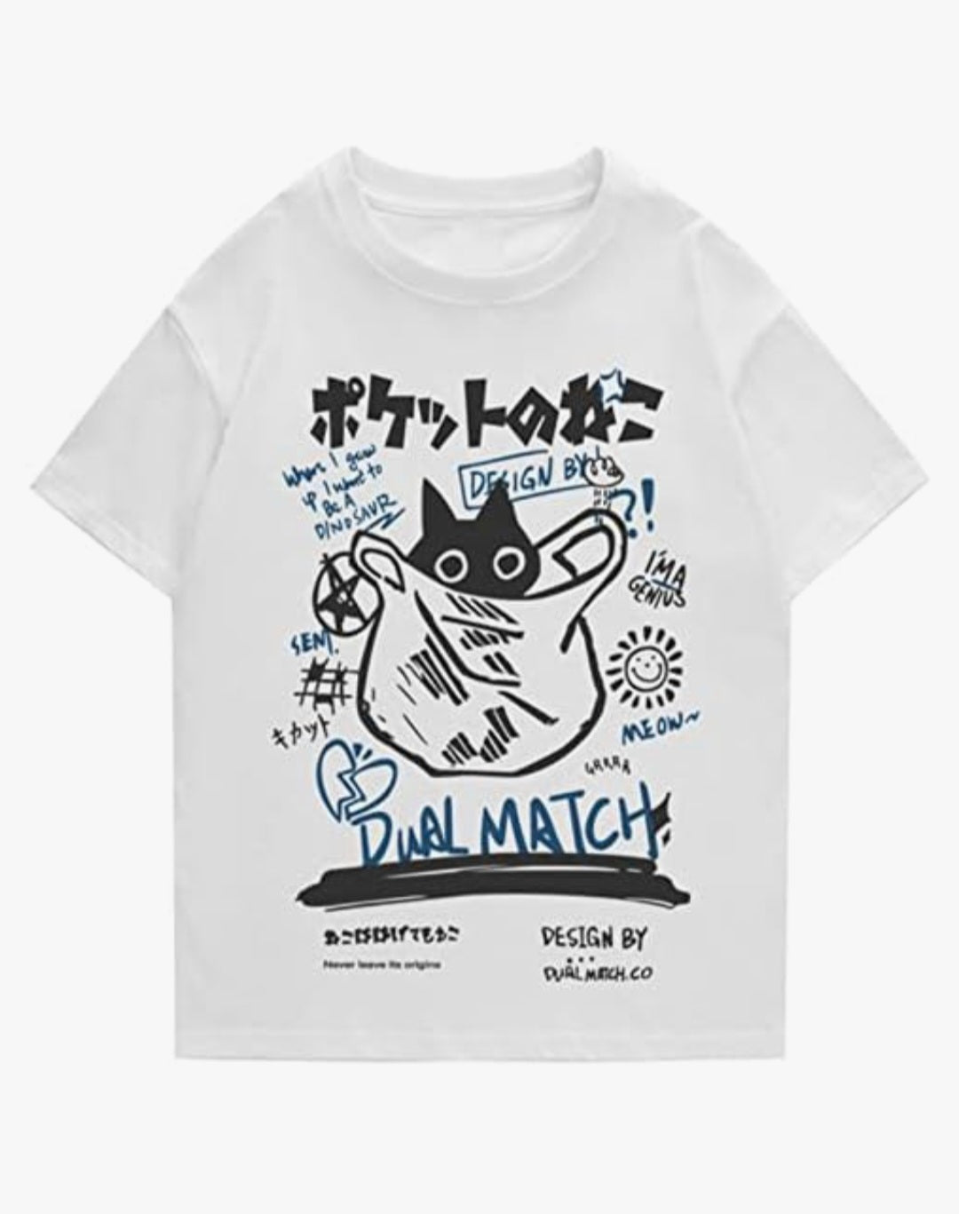 Dual Match Cat Graphic Oversized T-Shirt