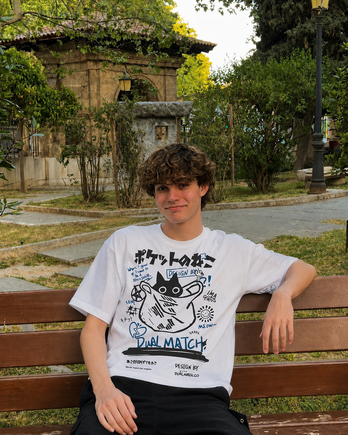 Dual Match Cat Graphic Oversized T-Shirt