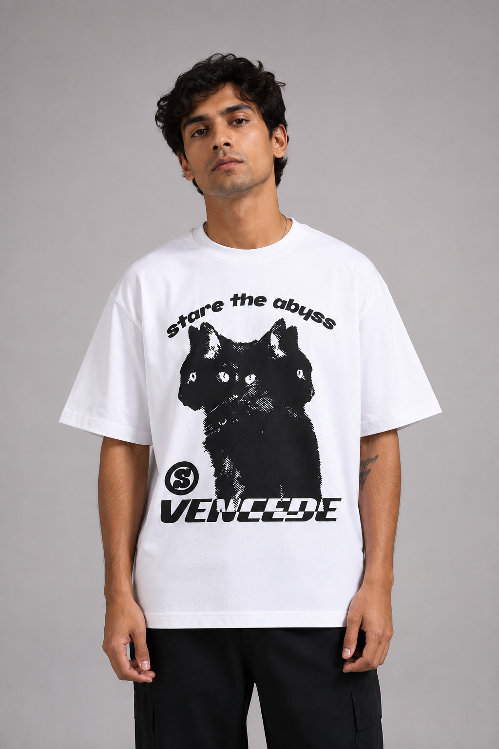 Stare Into The Abyss Oversized Graphic T-Shirt – White
