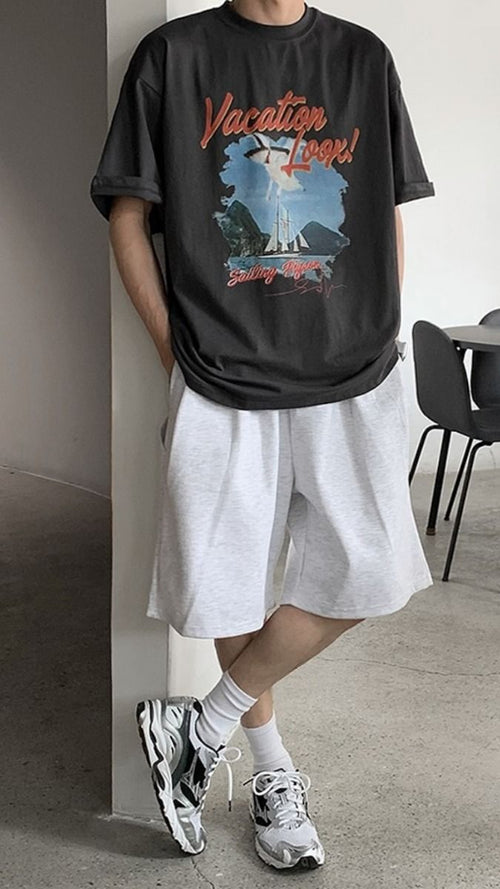 Black Vacation Graphic Oversized T-Shirt