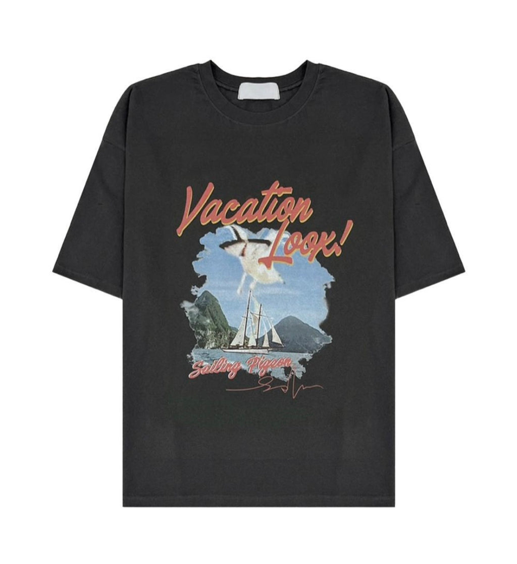 Black Vacation Graphic Oversized T-Shirt