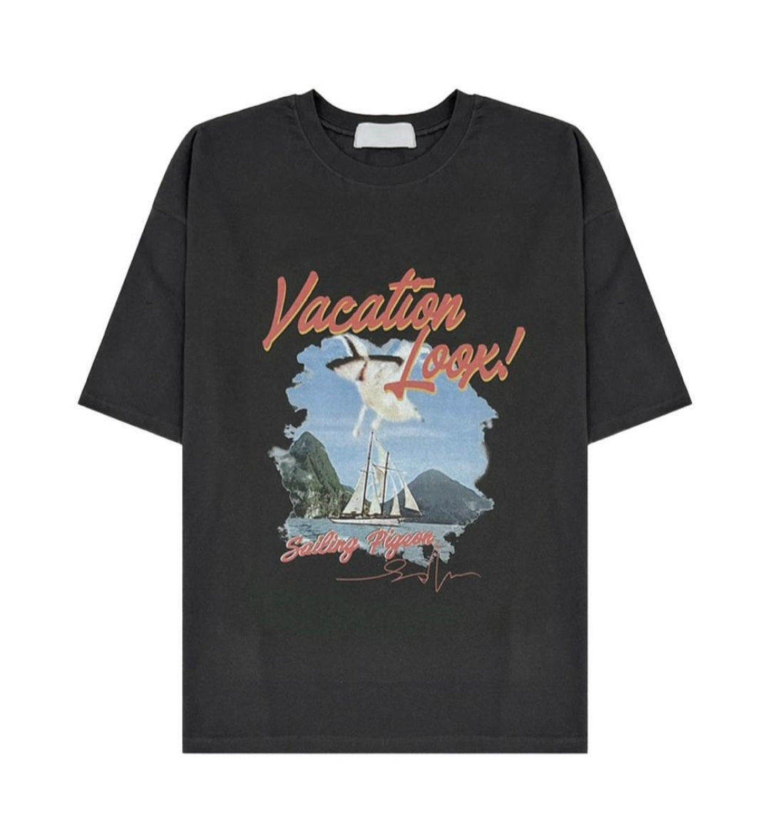 Black Vacation Graphic Oversized T-Shirt